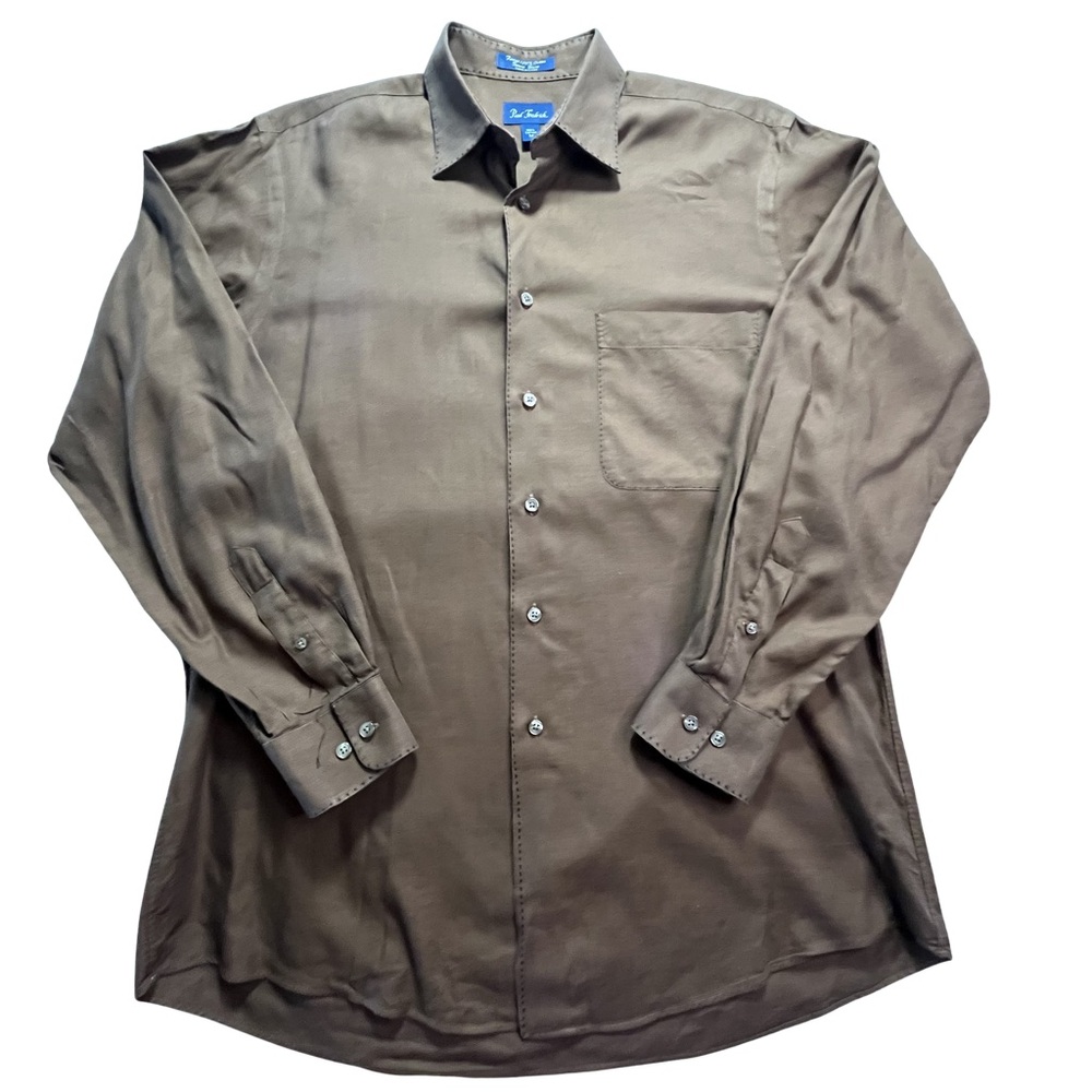 Paul Fredrick Men's Medium 100% Cotton Long-Sleeve Dress Shirt Brown